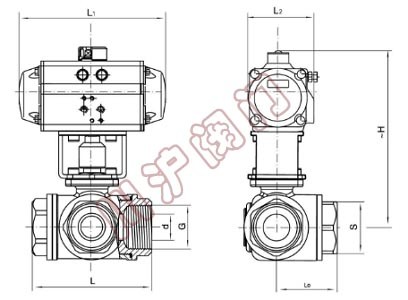 內(nèi)螺紋氣動三通球閥結(jié)構(gòu)圖