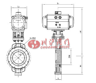 氣動(dòng)對(duì)夾蝶閥結(jié)構(gòu)圖
