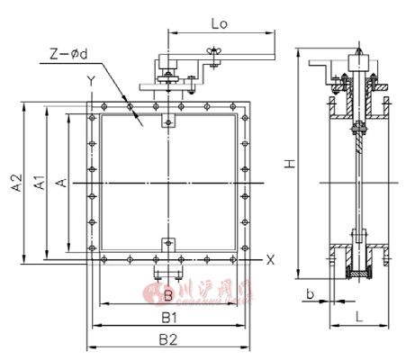 矩形通風(fēng)蝶閥結(jié)構(gòu)圖